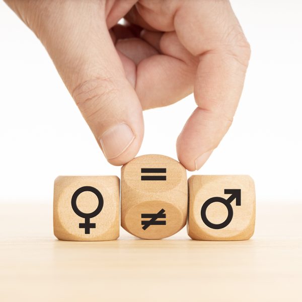 gender equality concept hand turns wooden block changes unequal sign equal sign symbols men women